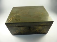 Chinese lacquered tea caddy, Qing dynasty, 19th century, brass swing handles,