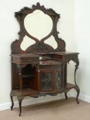 Late Victorian Empire mirror back sideboard fitted with cupboard and two drawers, carved detail,