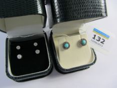 Pair turquoise and marcasite ear-rings stamped 925 and two pairs of dress ear-rings stamped 925