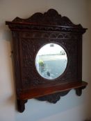 Victorian carved oak hall mirror with shelf H90cm