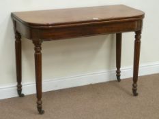 Early 19th century mahogany tea table, D shaped foldover top with double gateleg action,