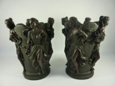 Pair of Art Nouveau style planters with figural decoration H30cm