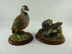 Border Fine Arts Studio Badger Family on wooden plinth L22cm (boxed) and a Border Fine Arts Studio