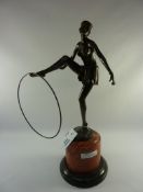 Bronze Art Deco style figure of a dancer on a marble plinth H47cm