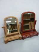 19th/20th century pine toilet mirror with trinket drawer H54cm and a stained pine toilet mirror