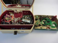 Oriental items and costume jewellery in two boxes