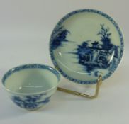 Nanking Cargo - 18th century Chinese blue and white tea bowl and saucer painted with temples and