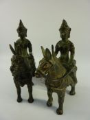 Pair Eastern bronze figures of mounted warriors H15cm