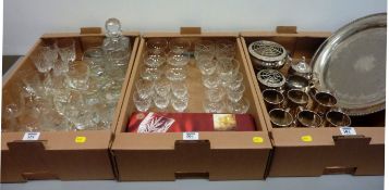 Silver plated tray, tankards, rose bowl,
