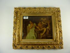 Victorian crystoleum depicting fashionable ladies playing cards,