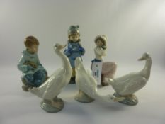 Three Nao figures of children and three Nao geese (6)