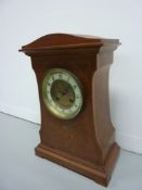 Edwardian mantel clock with French movement and inlaid decoration H33cm