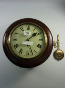 Late 20th century single fusee wall clock in mahogany case H30cm