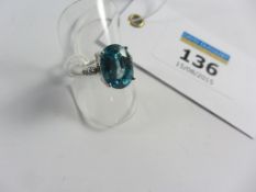 Blue topaz  and diamond white gold ring hallmarked 9ct