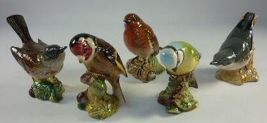 Five Beswick birds - Nuthatch, Goldfinch, Blue Tit,