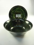 Two Chinese nephrite spinach jade  bowls diameter 12.