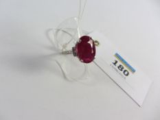 Ruby approx 10 carat white gold ring with diamond shoulders hallmarked 18ct Condition