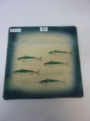 Eskdale Studio Whitby square platter painted with mackrel H34.