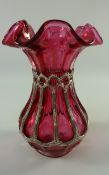 Sileda ruby glass and hallmarked silver vase