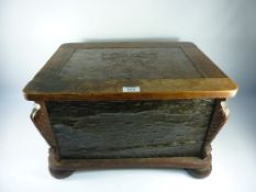 Arts and Crafts period oak coal box inset with copper panels  L49.