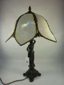 Art Nouveau design figural table lamp with iridescent shade H57cm