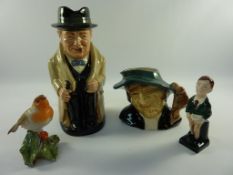 Royal Doulton 'Winston Churchill' character jug, Old Court Ware jug 'Rat Catcher',