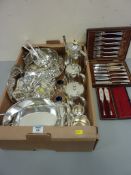 Four place hotel ware tea set, silver plated vegetable dish,