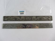 Chinese white metal ruler shaped paperweights approx 9.