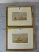 Figures on the Shoreline & Fishing Boats off the Coast, two 19th century watercolours 8.