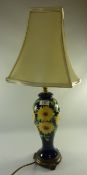 Moorcroft style tube lined floral design table lamp with shade H62cm