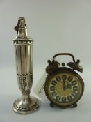 Ronson 'Juno' table lighter and a brass alarm clock with West German movement
