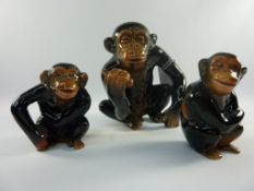 Set of three Sylvac monkeys H16cm diminishing