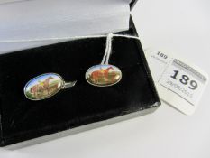 Pair of enamel racing cuff-links stamped 925