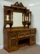 Edwardian pollard oak bevelled mirror back sideboard with turned supports fitted with four