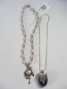 Large amethyst stone set pendant necklace and a smoky quartz necklace both stamped 925