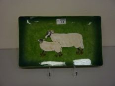 Eskdale Studio platter painted with sheep L34cm (with stand)