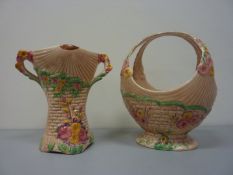 Arthur Wood 'Garden Wall' basket shaped vase H27cm and one other 'Garden Wall' vase (2)