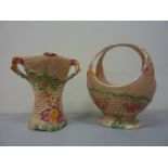 Arthur Wood 'Garden Wall' basket shaped vase H27cm and one other 'Garden Wall' vase (2)