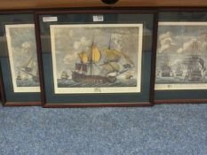 Sailing Ships, three colour prints after J.