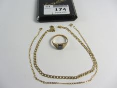 Two gold chains and an onyx intaglio ring all hallmarked 9ct approx 5.