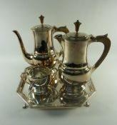 Romney silver plate three piece coffee set with matching tray by Roberts & Belk Sheffield