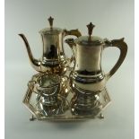 Romney silver plate three piece coffee set with matching tray by Roberts & Belk Sheffield