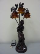 Figural table lamp with amber coloured shades H81cm