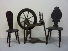 Spinning wheel and two spinning chairs - to be sold 29th August sale