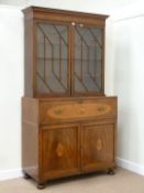 Early 19th century inlaid mahogany secretaire bookcase,