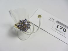 Gold-plated tanzanite cluster ring