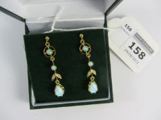 Pair of gold-plated opal pendant ear-rings