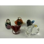 Two Mdina glass bird paperweights,