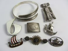 Scandinavian silver  jewellery including David Anderson bangle and Viking brooch stamped 925S,