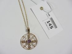 Amethyst set pendant necklace on chain stamped 9ct